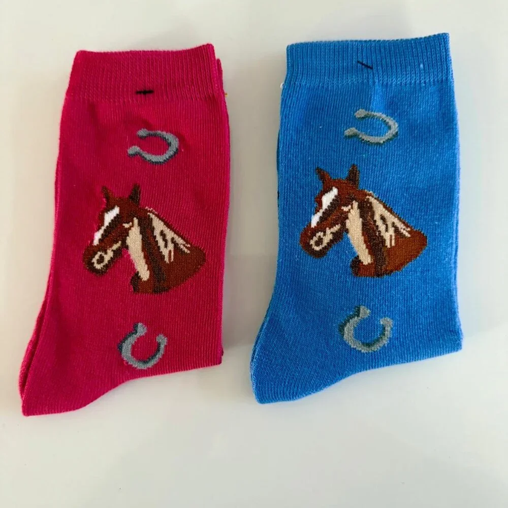 Horse Head Horses Horseshoe Equine Mare Riding 2 Pairs Foozys Women's Socks